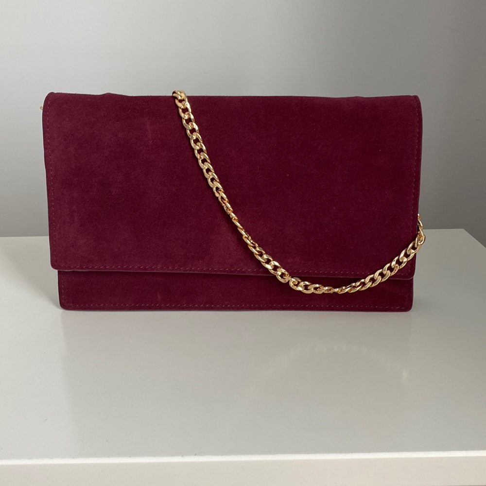 Ann Taylor burgundy suede shoulder/clutch bag.